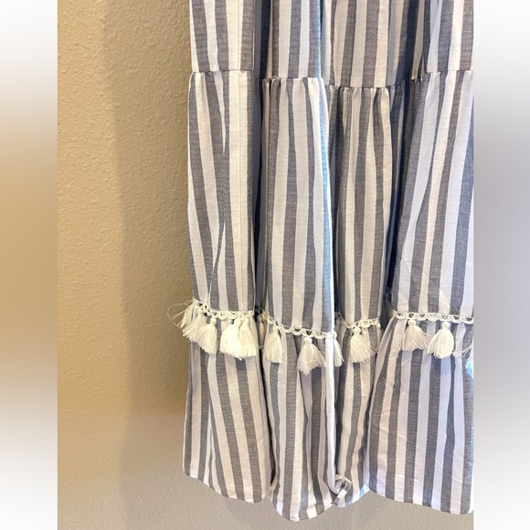 Eliza J Striped Summer Tiered Ruffle Tassel Trim Maxi Dress Preppy Sleeveless 2P - Picture 14 of 16